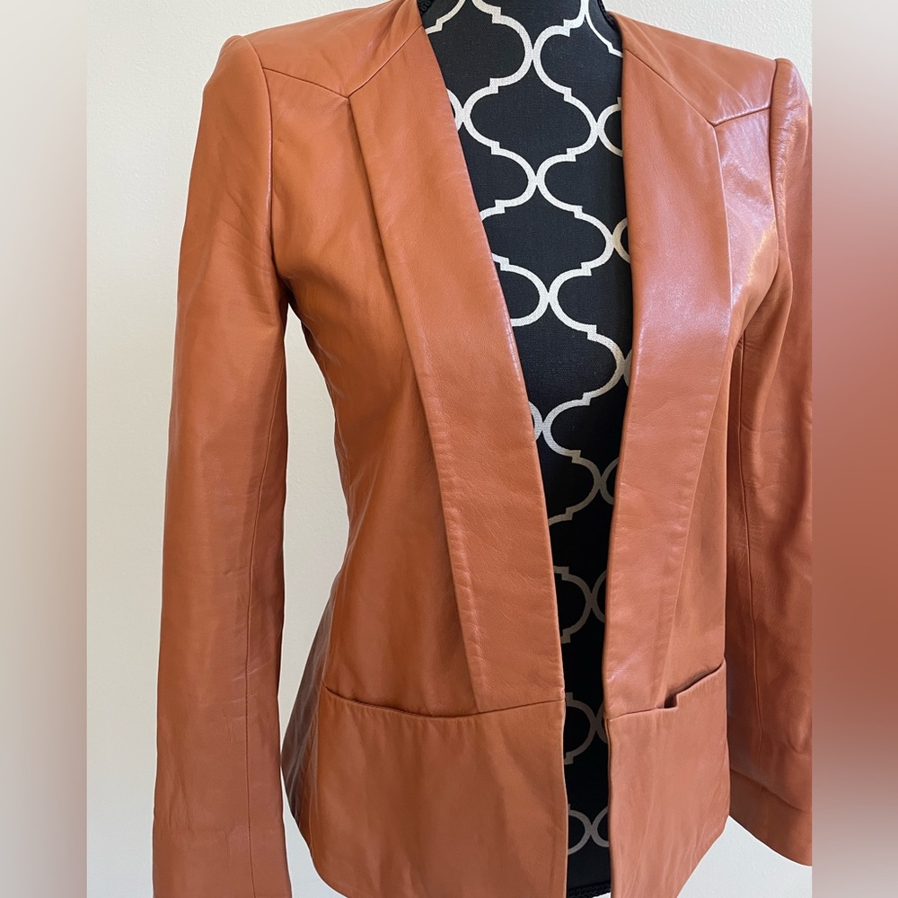 Theory Frima Camel Leather Blazer